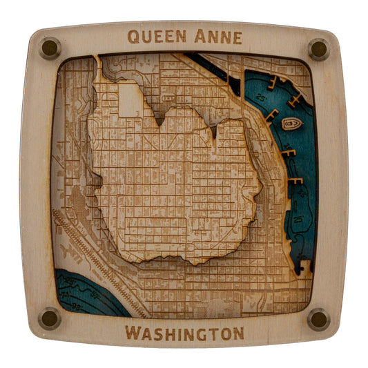 Queen Anne, Seattle Washington Drink Coaster – Handcrafted Baltic Birch Art